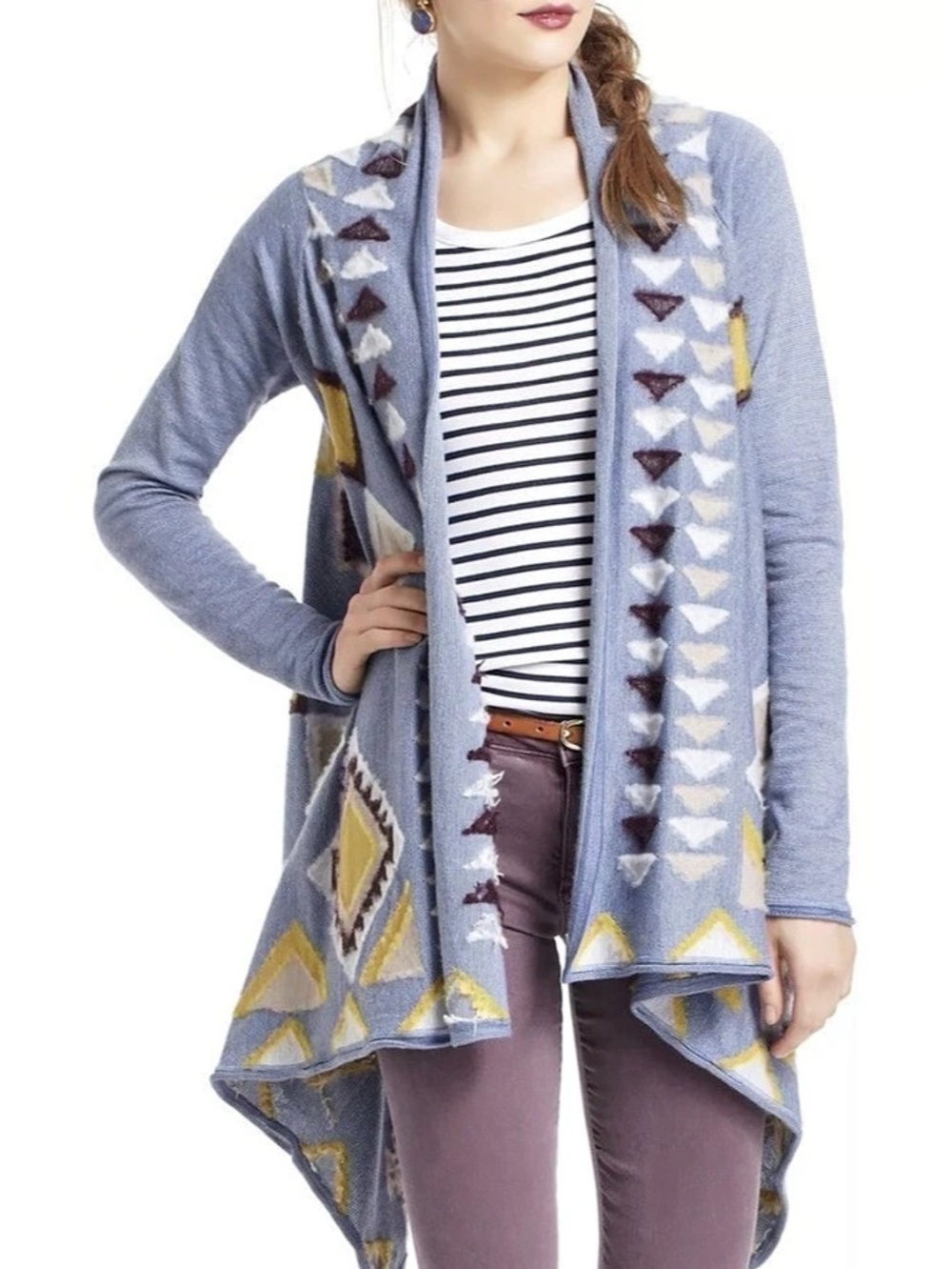 Anthropologie Fiets Voor Geometric Asymmetrical Cardigan in Blue